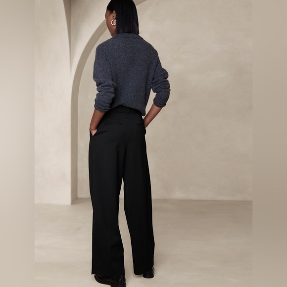 NWT! Banana Republic Black Siena Wide-Leg Italian Wool Pant - Multiple Sizes - Picture 2 of 4